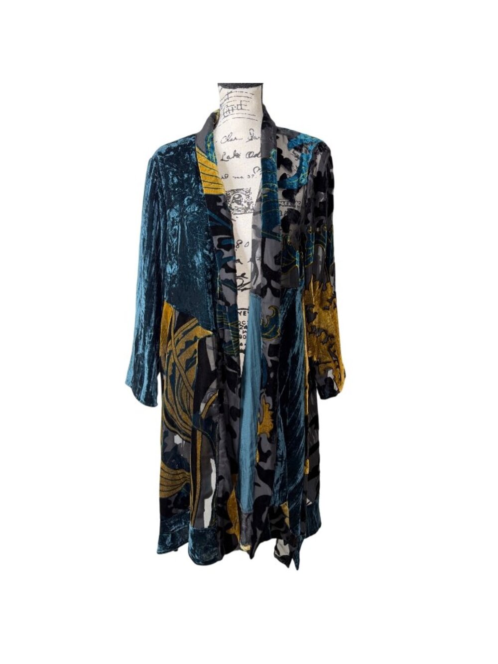 Chicos Womens Size L Travelers Floral Burnout Kimono Jacket Teal Shadow NEW - Picture 2 of 9